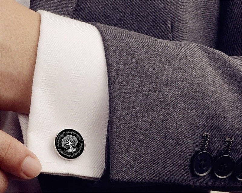 Vkooer Cufflinks For Men, White Tree Cufflinks Wedding Christmas Tree of Life Cuff Links Gift For Men Father Dad Husband - Image 4